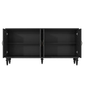 Sideboard with Two Cabinets, Carved Floral MDF in Black