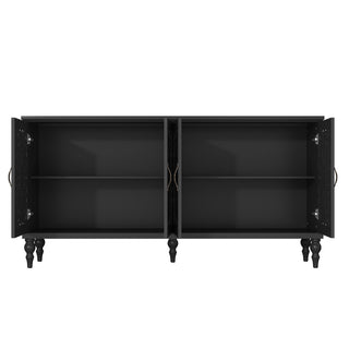 Sideboard with Two Cabinets, Carved Floral MDF in Black