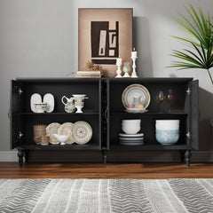 Sideboard with Two Cabinets, Carved Floral MDF in Black
