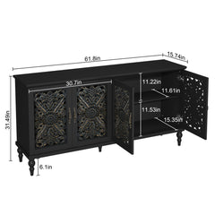 Sideboard with Two Cabinets, Carved Floral MDF in Black