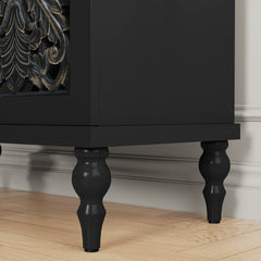 Sideboard with Two Cabinets, Carved Floral MDF in Black