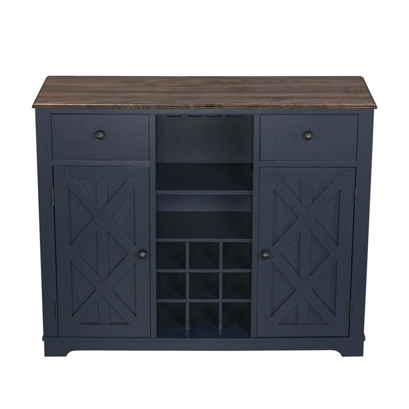 Sideboard with Two Doors and Two Drawers, Manufactured Wood in Navy/Brown