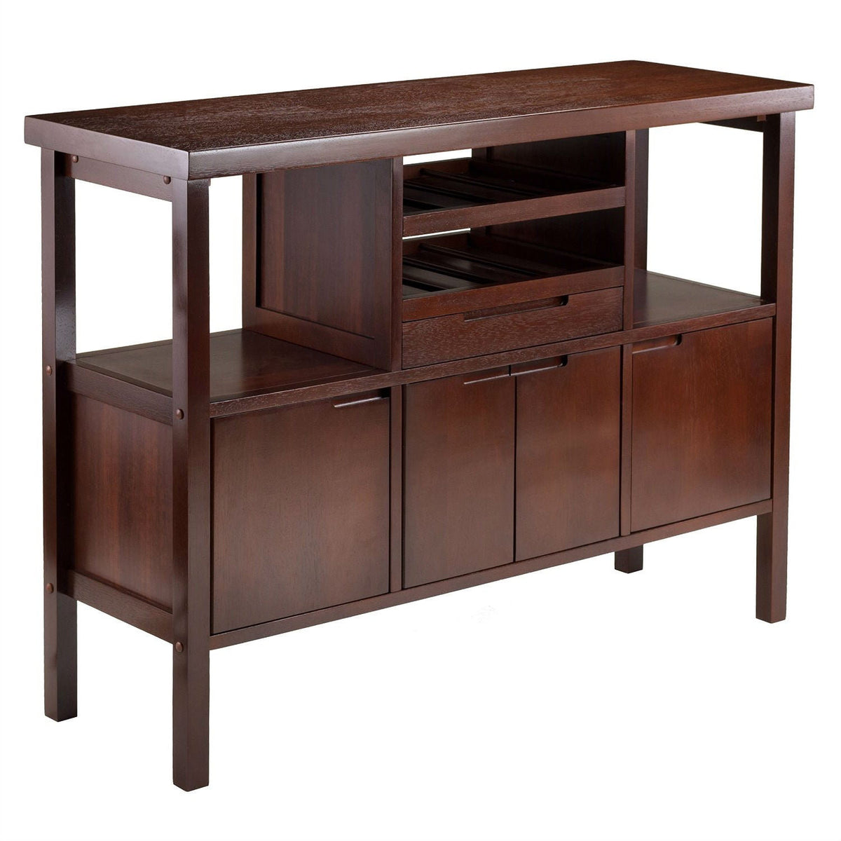 Sideboard with Wine Rack and 4 Doors in Brown Walnut Finish