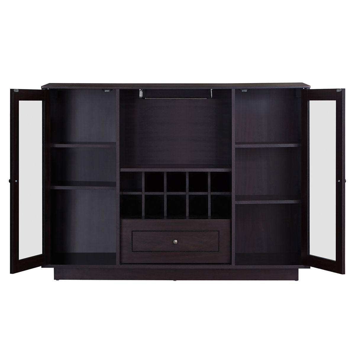 Sideboard with Wine Rack and Glass Doors in Espresso Wood Finish