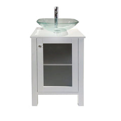 Single Bathroom Vanity, 20 Inch, White Plywood Base with Chrome Faucet