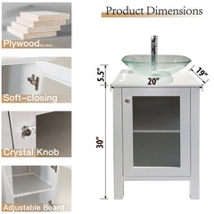 Single Bathroom Vanity, 20 Inch, White Plywood Base with Chrome Faucet