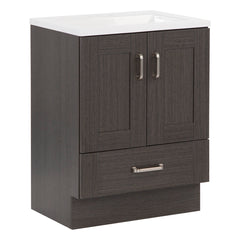 Single Bathroom Vanity, 24.5 in W, Milano Oak with White Polymarble Top