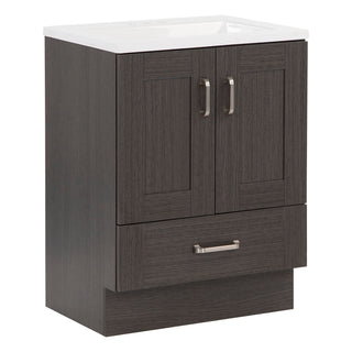 Single Bathroom Vanity, 24.5 in W, Milano Oak with White Polymarble Top