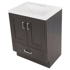 Single Bathroom Vanity, 24.5 in W, Milano Oak with White Polymarble Top