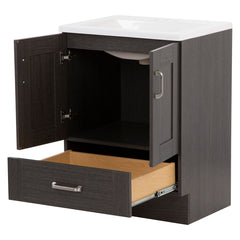 Single Bathroom Vanity, 24.5 in W, Milano Oak with White Polymarble Top
