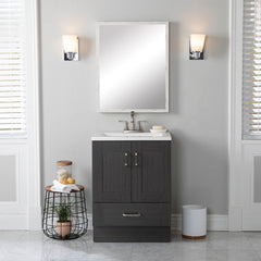 Single Bathroom Vanity, 24.5 in W, Milano Oak with White Polymarble Top