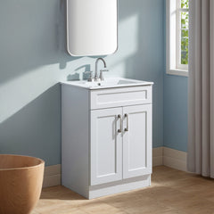 Single Bathroom Vanity, 24 In, Manufactured Wood with White Ceramic Sink
