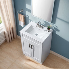 Single Bathroom Vanity, 24 In, Manufactured Wood with White Ceramic Sink