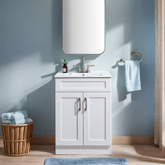 Single Bathroom Vanity, 24 In, Manufactured Wood with White Ceramic Sink