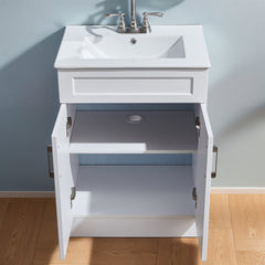 Single Bathroom Vanity, 24 In, Manufactured Wood with White Ceramic Sink