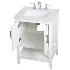 Single Bathroom Vanity, 24 in, White with Engineered Marble Top and Porcelain Sink