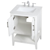 Single Bathroom Vanity, 24 in, White with Engineered Marble Top and Porcelain Sink