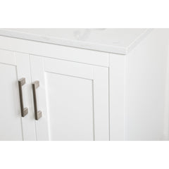 Single Bathroom Vanity, 24 in, White with Engineered Marble Top and Porcelain Sink