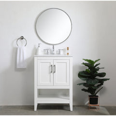 Single Bathroom Vanity, 24 in, White with Engineered Marble Top and Porcelain Sink