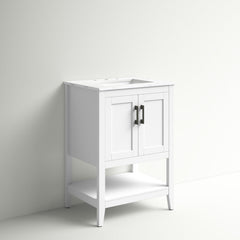 Single Bathroom Vanity, 24 in, White with Engineered Marble Top and Porcelain Sink
