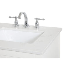 Single Bathroom Vanity, 24 in, White with Engineered Marble Top and Porcelain Sink