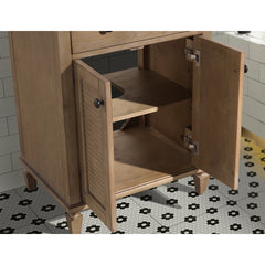Single Bathroom Vanity, 24 in Wide, White Porcelain Top with Weathered Fir Base