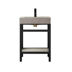 Single Bathroom Vanity, 24 Inch, Stone Top, Stainless Steel Base, Matte Black