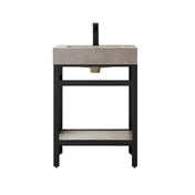 Single Bathroom Vanity, 24 Inch, Stone Top, Stainless Steel Base, Matte Black