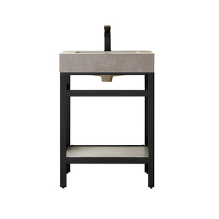 Single Bathroom Vanity, 24 Inch, Stone Top, Stainless Steel Base, Matte Black
