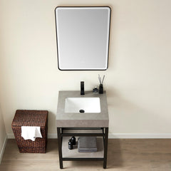 Single Bathroom Vanity, 24 Inch, Stone Top, Stainless Steel Base, Matte Black