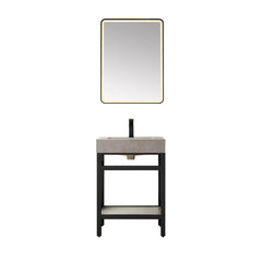 Single Bathroom Vanity, 24 Inch, Stone Top, Stainless Steel Base, Matte Black