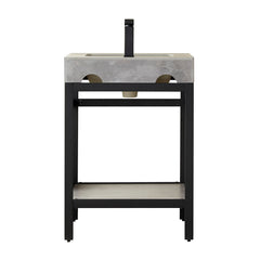 Single Bathroom Vanity, 24 Inch, Stone Top, Stainless Steel Base, Matte Black