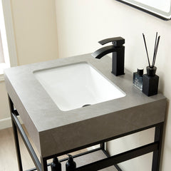 Single Bathroom Vanity, 24 Inch, Stone Top, Stainless Steel Base, Matte Black