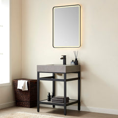 Single Bathroom Vanity, 24 Inch, Stone Top, Stainless Steel Base, Matte Black