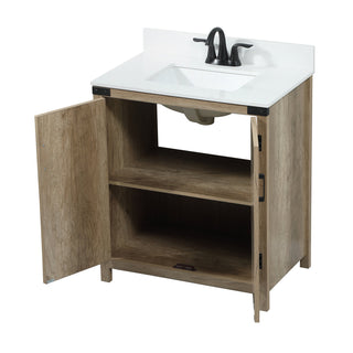 Single Bathroom Vanity, 30 In Engineered Marble Top with Natural Oak Base