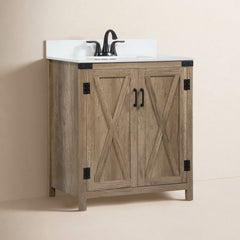 Single Bathroom Vanity, 30 In Engineered Marble Top with Natural Oak Base