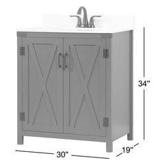 Single Bathroom Vanity, 30 In Engineered Marble Top with Natural Oak Base