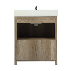 Single Bathroom Vanity, 30 In Engineered Marble Top with Natural Oak Base