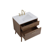 Single Bathroom Vanity, 30 In, Walnut Brown Base with Engineered Marble Top