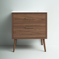 Single Bathroom Vanity, 30 In, Walnut Brown Base with Engineered Marble Top