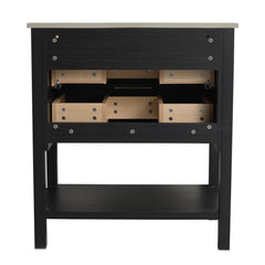 Single Bathroom Vanity, 30 Inch, Black Chestnut with Glossy White Ceramic Top