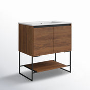 Single Bathroom Vanity, 30 Inch, Plywood Base with White Ceramic Top