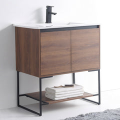 Single Bathroom Vanity, 30 Inch, Plywood Base with White Ceramic Top