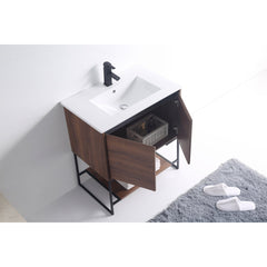 Single Bathroom Vanity, 30 Inch, Plywood Base with White Ceramic Top