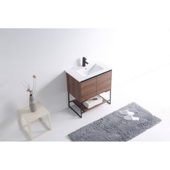 Single Bathroom Vanity, 30 Inch, Plywood Base with White Ceramic Top