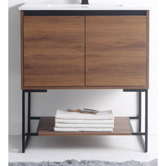 Single Bathroom Vanity, 30 Inch, Plywood Base with White Ceramic Top