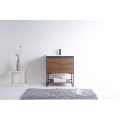 Single Bathroom Vanity, 30 Inch, Plywood Base with White Ceramic Top
