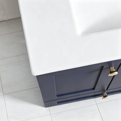 Single Bathroom Vanity, 30 Inch, White Ceramic Top with Gold Hardware