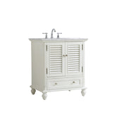 Single Bathroom Vanity, 30 Inch, White with Marble Top and Undermount Sink