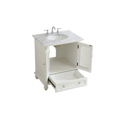 Single Bathroom Vanity, 30 Inch, White with Marble Top and Undermount Sink